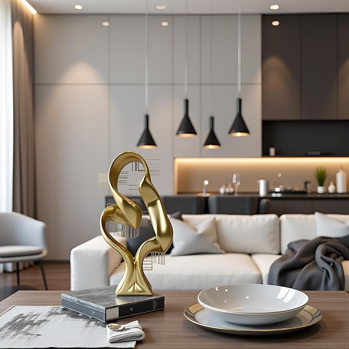 15" Modern Abstract Ribbon Decorative Sculpture, Knot Sculptures,Home Decor,Coffee Table Statues,Dining Living Room Desk Decor,Golden