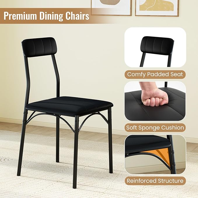 Giantex 3-Piece Dining Table Set, Square Kitchen Table with 2 Upholstered Armless Chairs, Padded Backrest, Metal Frame, Space-Saving Dinette Set for Small Spaces, Living Room, Dining Room