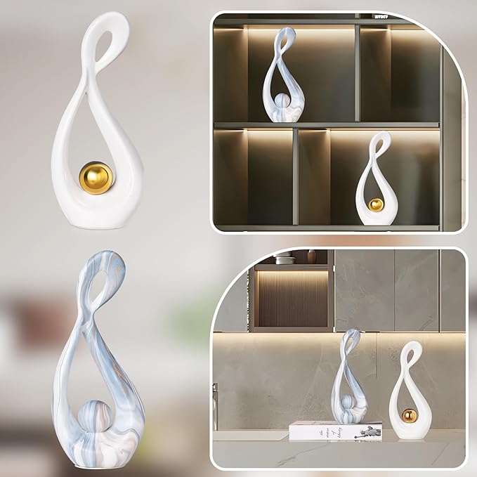 Blue Table Sculptures Home Decor, Living Room Decor Accents, Ceramic Statue Abstract Art Sculpture Table Centerpieces, Modern Shelf Decoration Entryway Table Decor