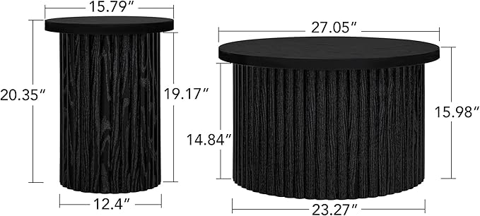 Nesting Coffee Table Set of 2, Modern Round Wooden Circle Accent Coffee Tables for Small Spaces Living Room Bedroom Balcony Office Drum Side Table