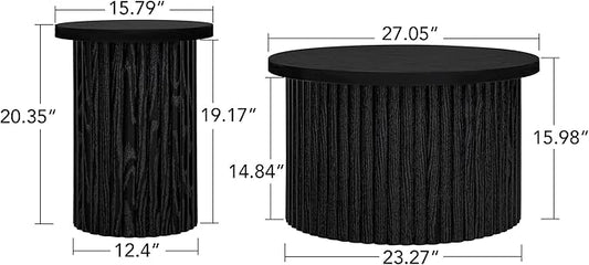Nesting Coffee Table Set of 2, Modern Round Wooden Circle Accent Coffee Tables for Small Spaces Living Room Bedroom Balcony Office Drum Side Table
