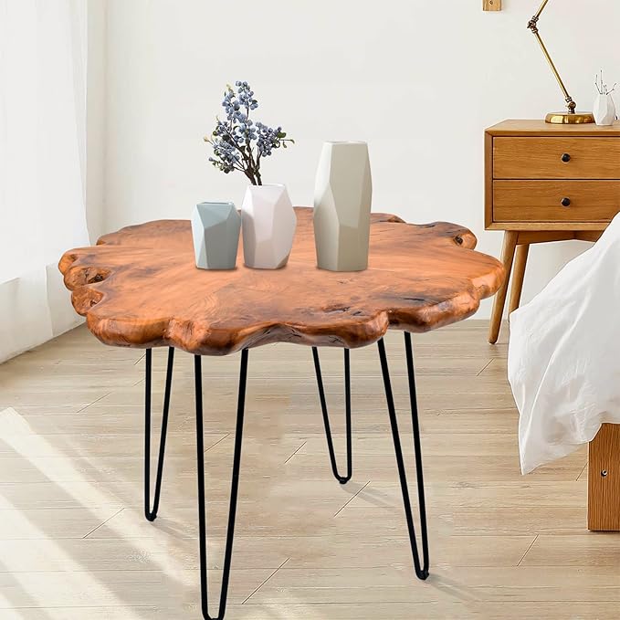 27.5 Inch Live Edge Side Table, Wood Freeform Small End Table with Waterproof Surface, Rustic Accent Table Unique for Living Room, Bedroom, Home