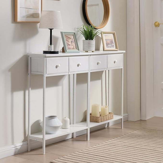 Small Entryway Table with Drawers & Storage Shelf High Tall Little Narrow Front Door Console Tables Skinny Slim Wall Table for Entry Hall Hallway Foyer, Thin Bedside Nightstand for Small Space Bedroom