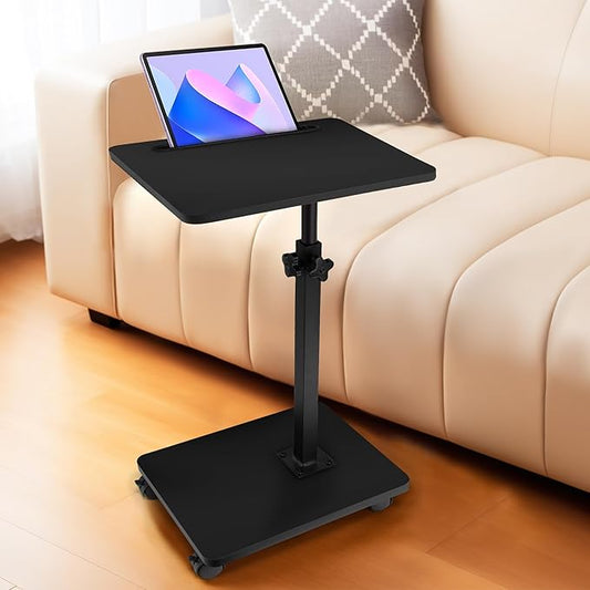 Aoligrace C Table End Table Adjustable Height, 360°Swivel TV Tray Table with Wheels, Small Side Table for Couch C Shaped End Table for Living Room Bedroom Small Spaces(Black 2)