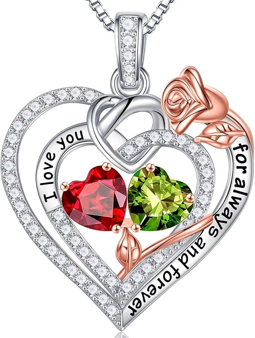 Iefil Christmas Gifts for Wife Women - 925 Sterling Silver Double Birthstone Necklace, Anniversary Birthday Gifts for Women, Jewelry Gift for Wife Girlfriend Mom Her