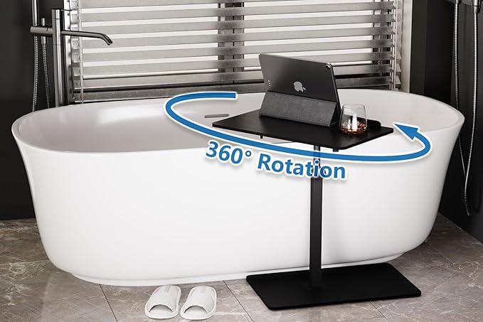 C Shaped End Table,20" W x 14" L,17"-31" Adjustable Height,Swivel and Turnable Desktop,Foldable Side Table for Small Spaces,Black Walnut (Black, 19.7" x 13.8")