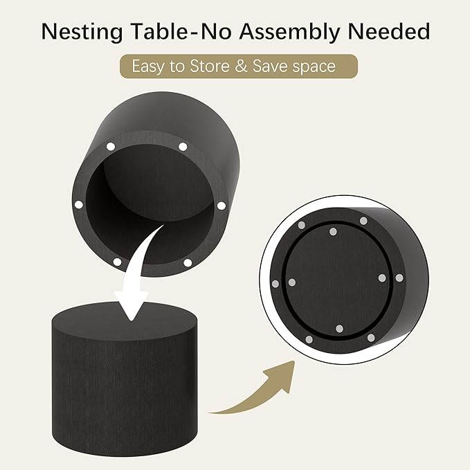 Nesting Coffee Table Set of 2, Round Wood Black Coffee Tables Modern Circle Coffee Tables Side End Table for Small Spaces Living Room, Bedroom, Balcony, Office