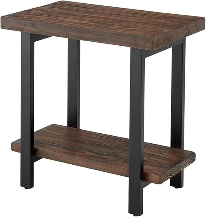 Pomona 27-Inch Wood End Table in Rustic Natural Finish with Metal Legs - 2-Tier Modern Farmhouse Side Table for Home Décor or Accent in Living Room, Bedroom, and Office by Alaterre Furniture