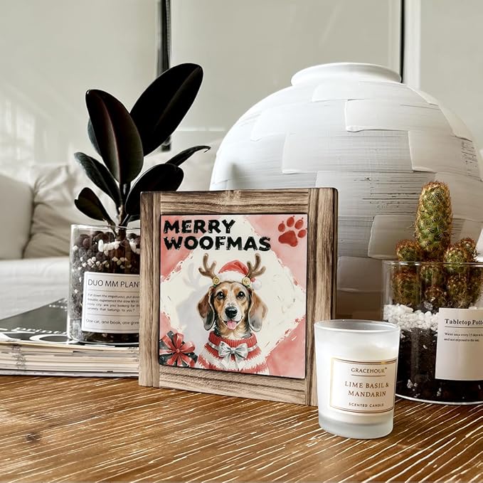 Funny Christmas Wood Signs, Merry Woofmas Sign, Christmas Dog Sign, Funny Dog Front Porch Door Decor, Xmas Tabletop Decors, Dogs Pet Lover Home Decor, Decorative Wooden Box Signs