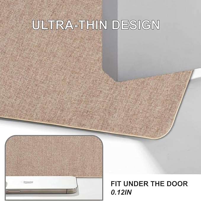 Indoor Door Mat, 1/10 in Ultra Thin Door Mat, Non-Slip Natural Rubber Backing Inside Doormat, Washable, Low-Profile Entrayway Mats, Durable Dirt Trapper for Various Entrance, 30''X17'' Khaki