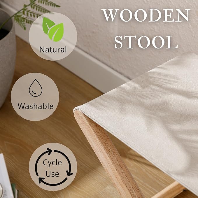 Folding Camping Stools Set of 6, Canvas Folding Stool with Wood Legs Portable Camp Stool Chairs for Outdoor Fishing Picnic Travel BBQ, Beige