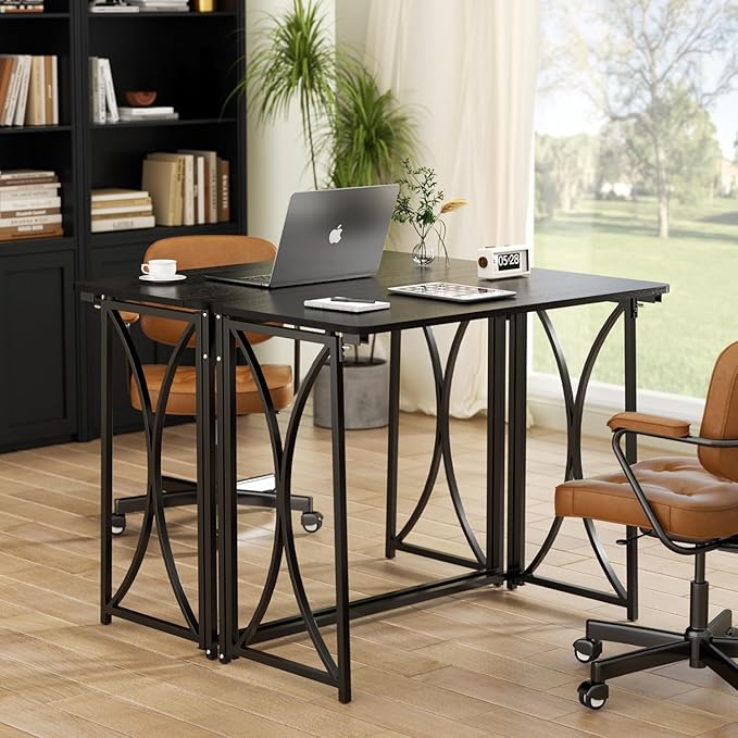 Folding Desk, 31.5" Small Desk for Bedroom, Space Saving Foldable Computer Desk for Home Office, Easy Assembly, Black