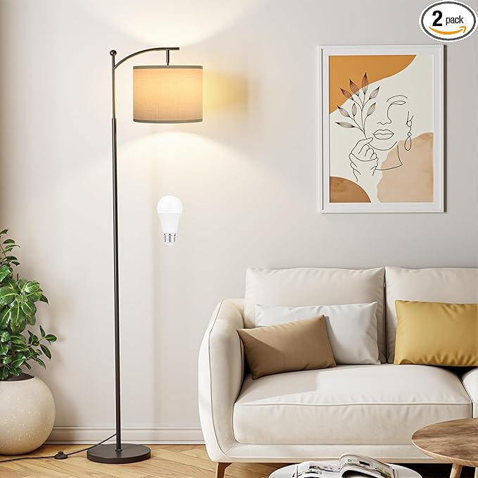 60" Floor Lamps with 3 Color Temperatures, Adjustable Grey Shade with Black Pole, Tall Lamps for Living Room, Bedroom, Office, Classroom, Dorm Room - 9W Bulb Included