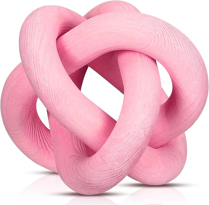 3 Link Wood Knot Decor - Hand Carved Coffee Table Decoration, Boho Chain Link Decor, Modern Shelf, Rustic Objects for Home Living Room Bedroom(Pea-Pink)