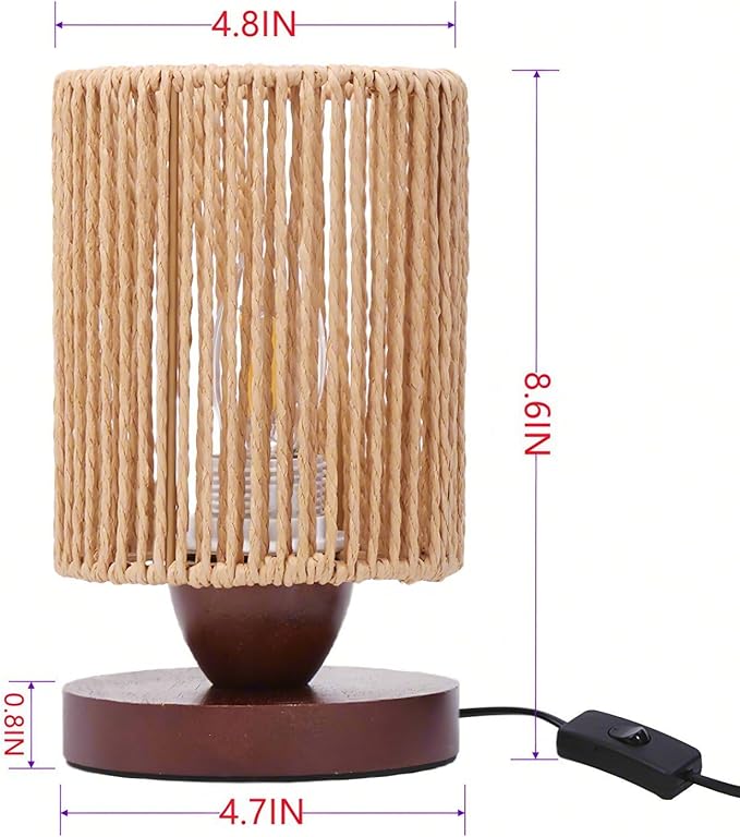 Rattan Table Lamp,Boho Small Beside Lamp,Farmhouse Table Lamp for Room Decor,Vintage Wicker Wooden Nightstand Bamboo Woven End Table Lamps for Bedroom Living Room Desk Kids Room,LED Bulb Included