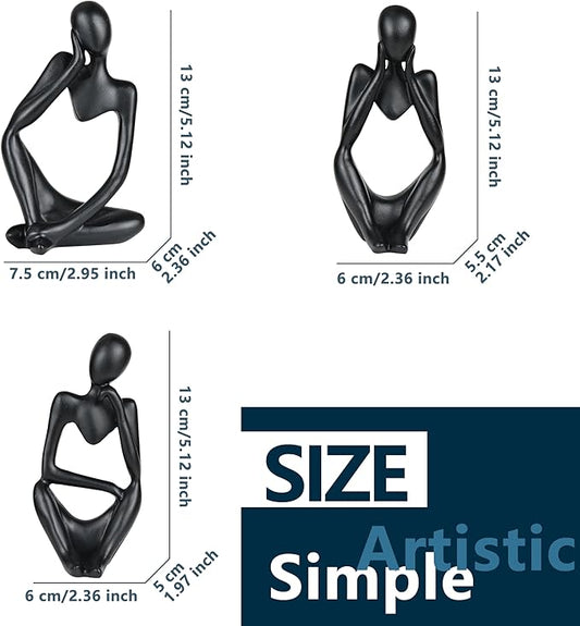 BOPART 3Pcs Thinker Statues Black Decor for Home, Office or Living Room, Resin Black Figurines Sculptures for Floating Shelf, Coffee Table Decoration