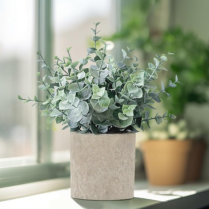 3 Pack Eucalyptus Fake Plants in Pot Artificial Plants Indoor Green Decor Small Faux Plants for Shelf Desk Home Bathroom Farmhouse Room Coffee Table Decor Greenery