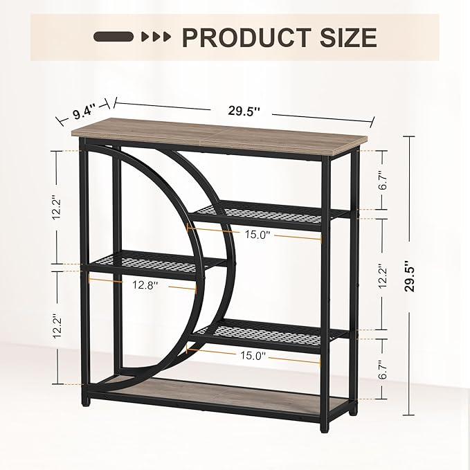 Snughome Entryway Table, Narrow Console Table, Industrial Sofa Table with 5 Tier Storage Shelves, Entrance Table for Hallway, Behind The Couch, Living Room, Foyer, Grey