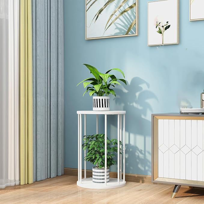 Plant Stand Indoor,small plant stool,Flower Pot Corner stand holder,Mid Century Heavy Duty Metal Tall Home Decor,Modern Round End Table,Small Rustic Display Stand for Living Room,Bedroom(White,18In)