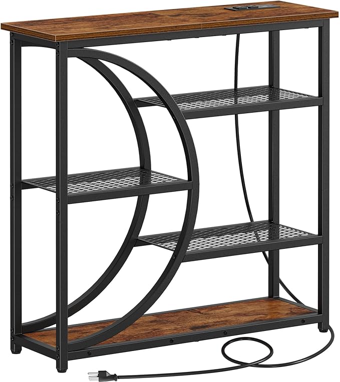 Snughome Entryway Table, Console Table with Charging Station, Industrial Narrow Sofa Table with 5 Tier Storage Shelves, Entrance Table for Hallway, Behind The Couch, Living Room, Foyer