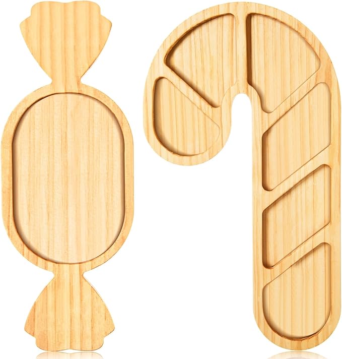 AWIZOM 2 Pcs Christmas Wooden Serving Platters Peppermint Candy and Candy Cane Charcuterie Boards Christmas Wood Trays Decorative Wooden Snack Cheese Dish Plates for Xmas Holiday Housewarming Present