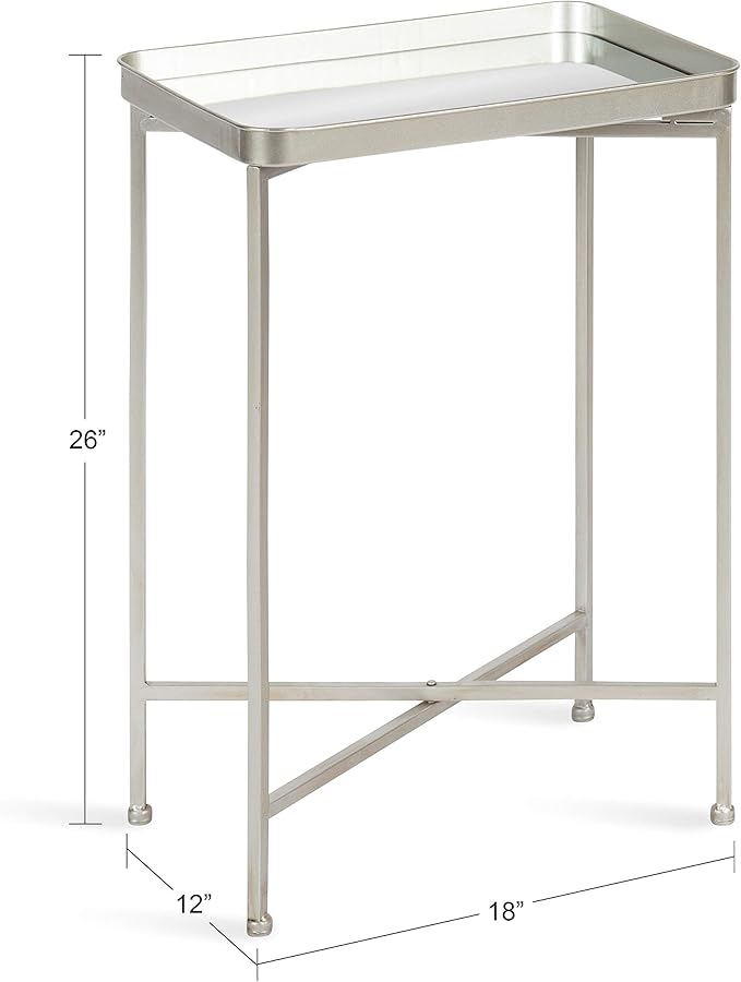 Kate and Laurel Celia Modern Mirrored Tray Side Table, 18 x 12 x 26, Silver, Foldable Rectangular End Table for Storage and Display