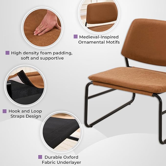 DAICO Modern Accent Chair Comfy Living Room Chair Armless Sling Accent Chairs Upholstered Side Sitting Chairs with Metal Frame for Office Reception Reading Bedroom Waiting Room, Camel