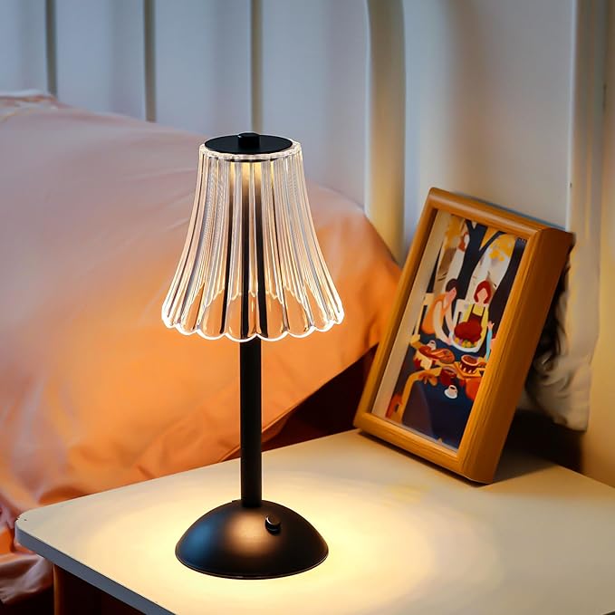 Liliful 2 Pcs LED Portable Cordless Table Lamp Touch Battery Operated Rechargeable Gold Desk Lamp 3 Color Dimmable for Bedroom Living Room Dining (Black,Rose Style)