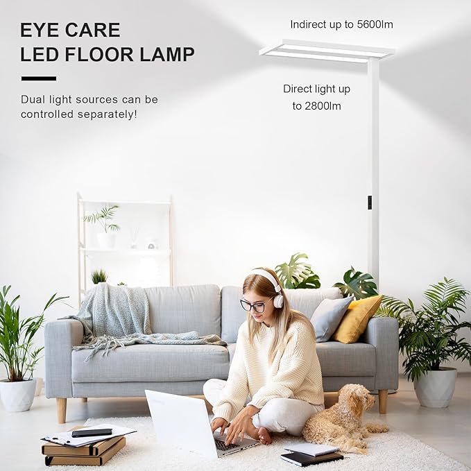 STERREN 76'' Motion Sensor Floor Lamp, 105W Modern LED Floor Lamp, Smart Full-Spectrum Office Standing Lamp, 8400LM Bright Reading Lamp for Study Room,Living Room,Bedroom, 2700K-5000K Dimmable