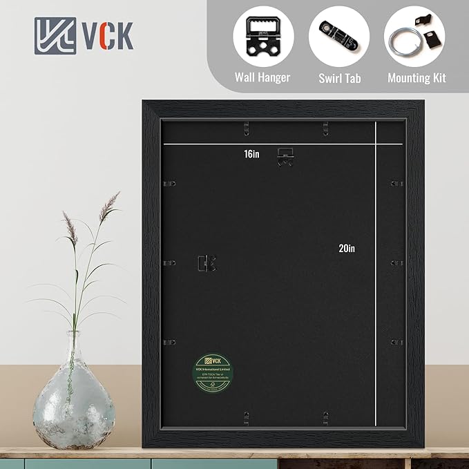 VCK 16x20 Picture Frames Matted to 11x14 Picture Set of 5 Black Wood Photo Frames with Real Glass Desktop and Wall Hanging Frames (Black, 16 x 20)