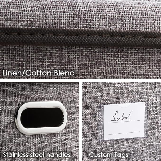 PRANDOM Large Collapsible Storage Bins with Lids [3-Pack] Linen/Cotton Blend Foldable Storage Boxes Organizer Containers Baskets Cube with Cover for Home Bedroom Closet Office Nursery(17.7x11.8x11.8)