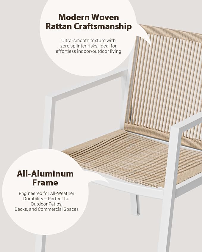 ZANDOR Expandable Outdoor Dining Set for 4-6-8,Patio Table and Chairs Set with Wood Top for Garden,Backyard,Porch,55"-82.7" Extendable Aluminum Outdoor Table Set with 8 Chairs,White