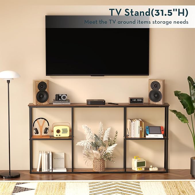 WOHOMO Console Table,3-Tier Small Entryway Tables,Narrow Sofa Table for Hallway,Rustic Brown(63 inch)