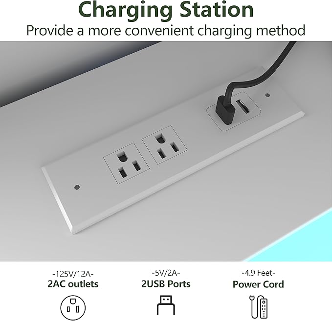 6 Drawer Dresser with Power Outlet, Chest of Drawers with LED Light, Modern Dresser with Open Storage Cubby, Double Wide Dressers Organizer for Bedroom, Living Room, Entryway, Hallway
