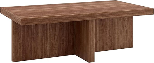 Henn&Hart 44" Rectangular Wood Pedestal Low-Profile Coffee Table for Living Room, Family Room, or Office, Satin Walnut
