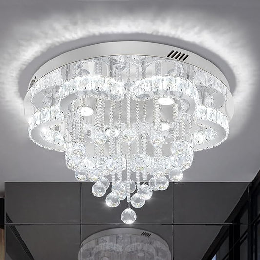 Flashing God W24inches Modern Chandelier for Dining Room Raindrop Crystal Chandelier Luxury Flush Mount Ceiling Light Fixture Ceiling Lamp for Hallway Bedroom Living Room Kitchen