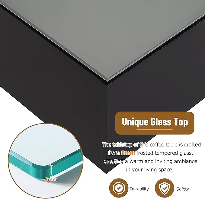 Modern White LED Coffee Table with 5mm Frosted Tempered Glass Top, High Gloss Finish, 16-Color App-Controlled Lights, Sturdy MDF Base, Easy Assembly, 27.56"x27.56"x13.78"