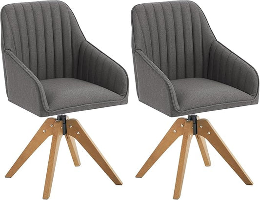Furniliving Mid Century Modern Accent Chair Set of 2, 36.8 Inch Upholstered Swivel Chair for Living Room with Arms Home Office Desk Chair for Bedroom Wood Legs Computer Task Chair No Wheels, Darkgrey