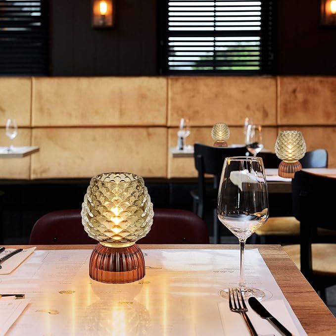 Battery Operated Lamp with Timer, Cute Small Cordless Glass Table Lamp for Home Decor, Kitchen, Bathroom, Birthday Gift for Women, Pinecone, Grey