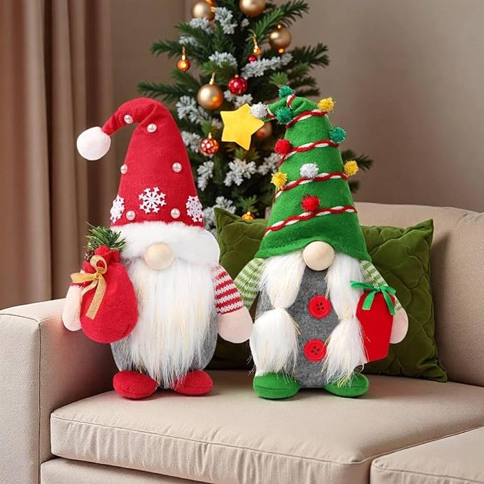 Christmas Gnomes Plush Decoration,Gnome Plush Christmas Decoration Handmade Swedish Dwarf Scandinavian Tomte Elf Gnomes for Home Office Table Decor,Green