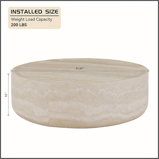 WILLIAMSPACE 31.49'' Round Coffee Table with Mars Pattern for Living Room, Modern Drum Circle Fiberglass Coffee Table Side Table End Table for Living Room, No Need Assembly (Mars Pattern)