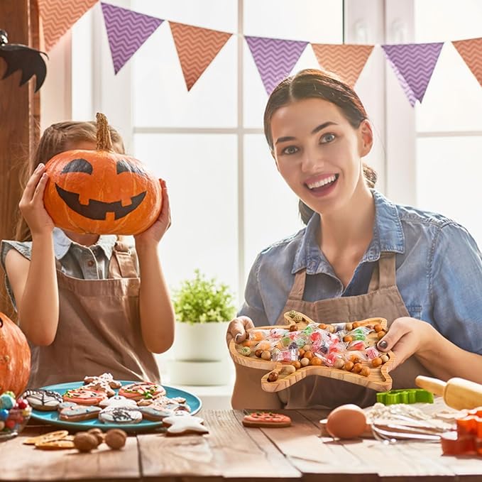 FOBSME 2 Pcs Halloween Wooden Serving Platters Pumpkin and Ghost Shape Charcuterie Boards Fall Wood Serving Trays Decorative Wood Snack Dish Plates for Halloween Autumn Holiday Housewarming Presents