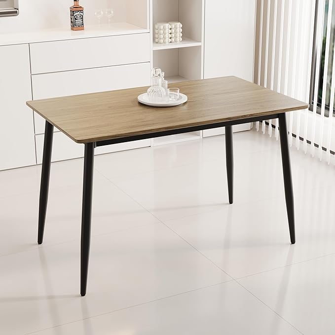 Modern Wooden Dining Table, 47.2'' Rectangle Table, Kitchen & Dining Room Table, Wooden Dining Table with Black Metal Legs for Living Dining Room(Dark Wood, 47.2 in)