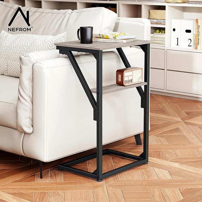 C-Shaped End Tables, TV Trays Set of 2, Small Side Table for Couch, Sofa Table for Living Room, Bedroom, Bedside ET-D-GYW2