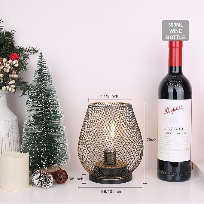 NEEDOMO Set of 2 Battery Operated Lamp Outdoor Table Lantern, LED Metal Cage with Timer Mode, Vintage Decorative Lights Cordless Lamp Indoor Outdoor Patio Bedroom Living Room (Golden)