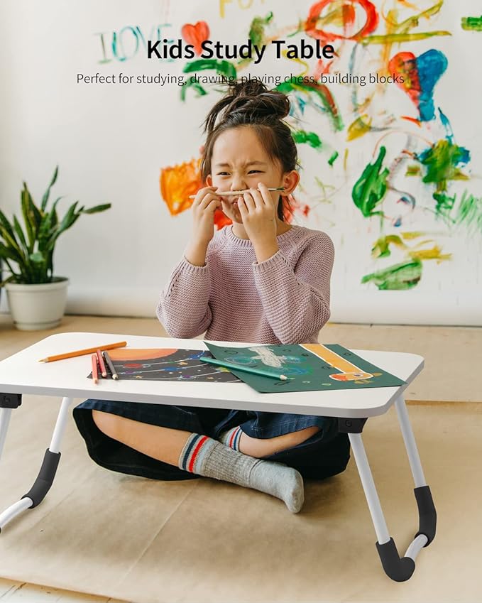 Ruxury Folding Lap Desk Laptop Stand Bed Desk Table Tray, Breakfast Serving Tray, Portable & Lightweight Mini Table for Sofa Couch Floor - - White