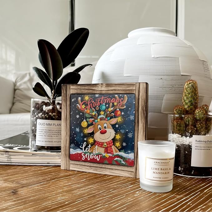 Christmas Wood Sign, Let It Snow Sign, Winter Christmas Decoration, Decorative Wooden Box Plaque, Deer Decor, Farmhouse Home Office Indoor Decor, Merry Xmas Gift for Women Men