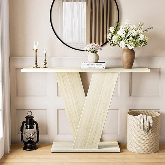 47 Inch Console Table, X-Shaped Wood Sofa Table Behind Couch, Farmhouse Entryway Table for Entrance, Hallway, Living Room, Natural