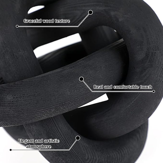 3 Link Wood Knot Decor - Hand Carved Coffee Table Decoration, Boho Chain Link Decor, Modern Shelf, Rustic Objects for Home Living Room Bedroom(Black)