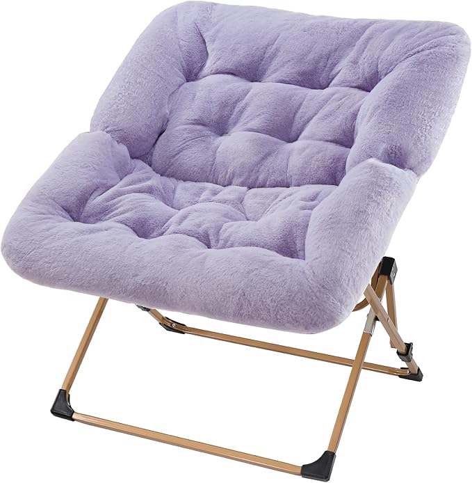 OAKHAM Comfy Chair for Adults, Soft Faux Fur Folding Lounge for Bedroom Living Room Dorm Rooms Flexible Reading Chair for Teens Kids, X-Large Foldable (Faux Fur-Lavender)